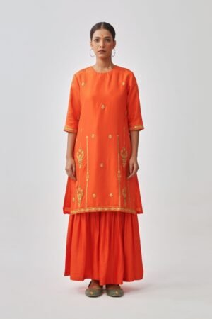 Burnt-Orange Silk Kurta & Gharara Set