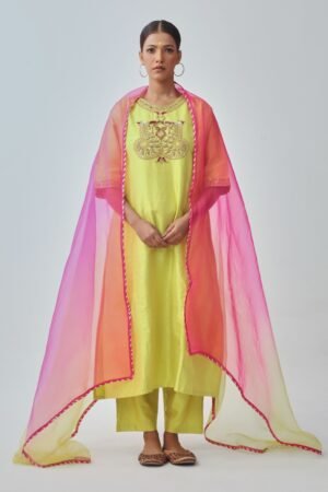 Lime Raw Silk Kurta Set