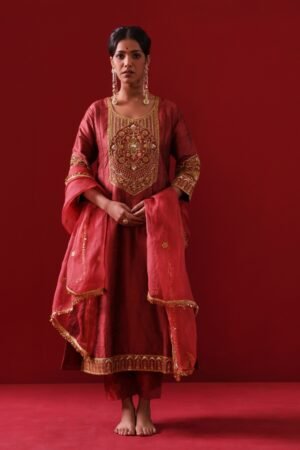 Regal Maroon Raw Silk Kurta Set