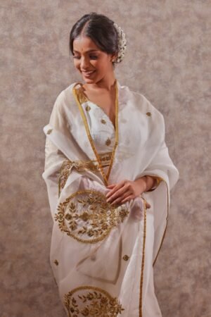 Graceful White Organza Saree