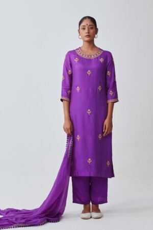 Royal Purple Silk Kurta Set Dupatta