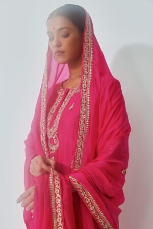 Fuchsia Spun Silk Kurta Set