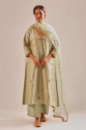 Pistachio Green Raw Silk Kurta Set