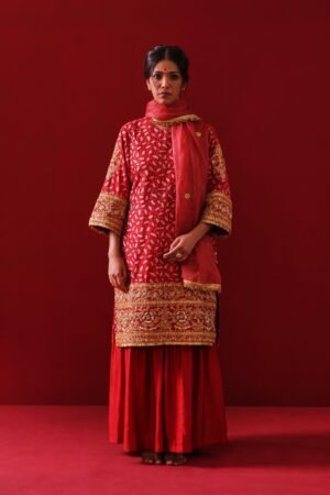 Elegant Red Silk Kurta and Gharara